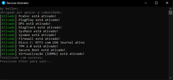 Vista previa del activador de servicios de Windows